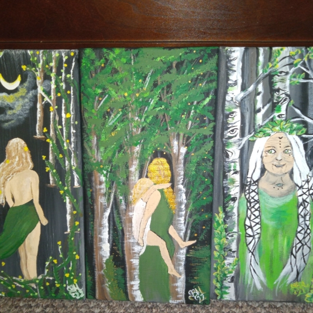 Maiden Mother and Crone original acrylic paintings set of 3